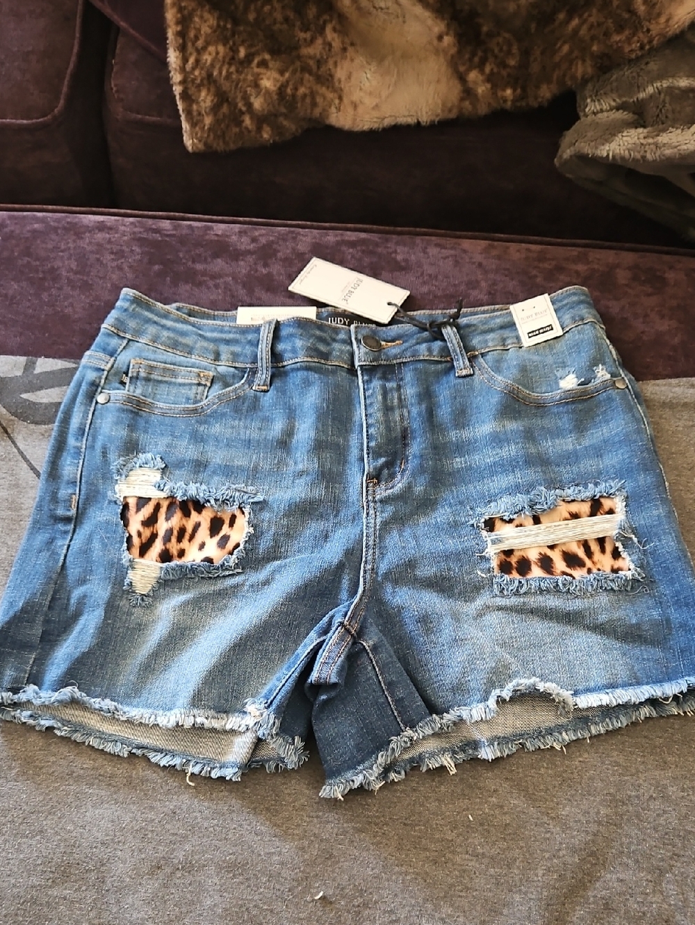 Judy Blue Blue Denim Shorts with Leopard Patch